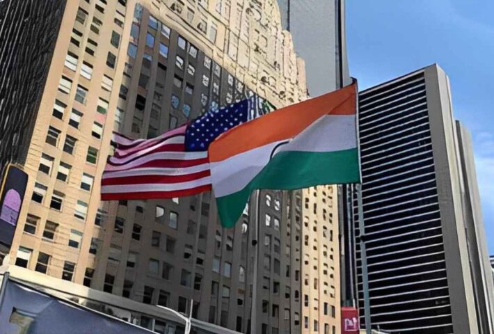 The Indian khadi national flag hoisting at times square NY