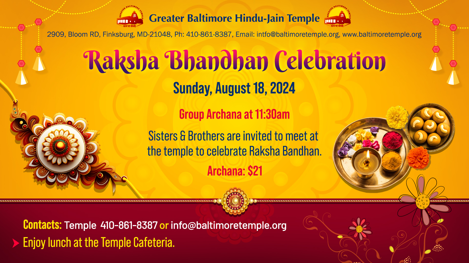 Greater Baltimore Hindu Jain Temple Rakshna Bhandhan Celebration